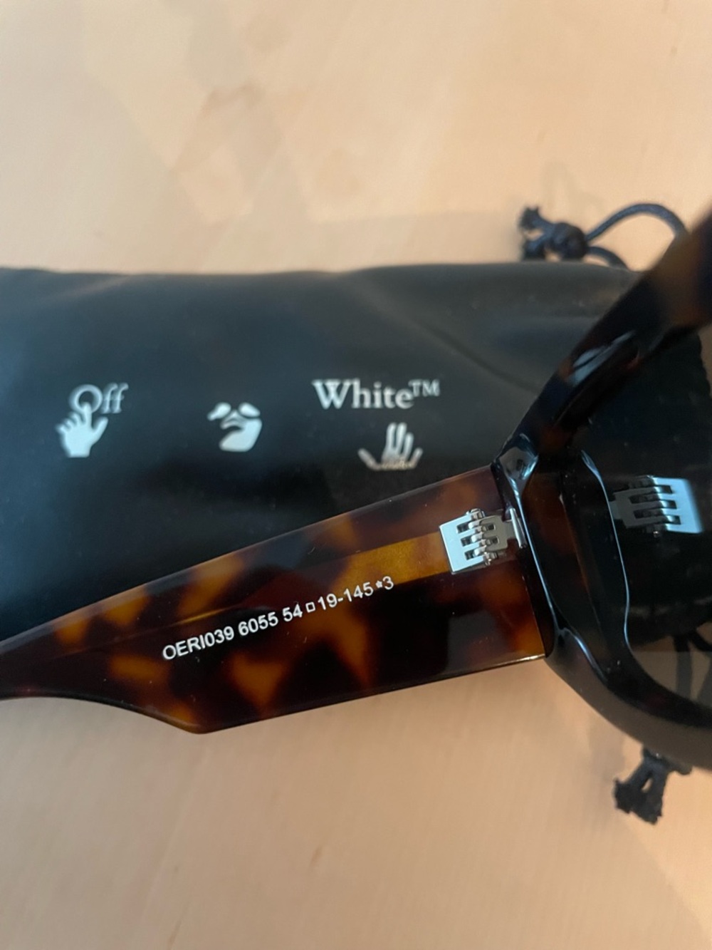 Off-White Tortoiseshell Rectangular Sunglasses - Dark Lens - Picture 6 of 9